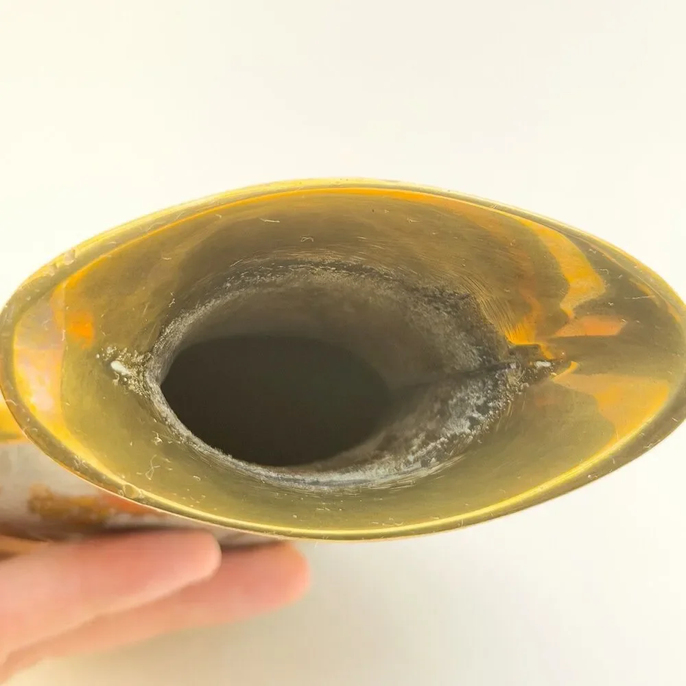 Vintage Enamel Floral Brass Vase Art Nouveau Style Gold 9”